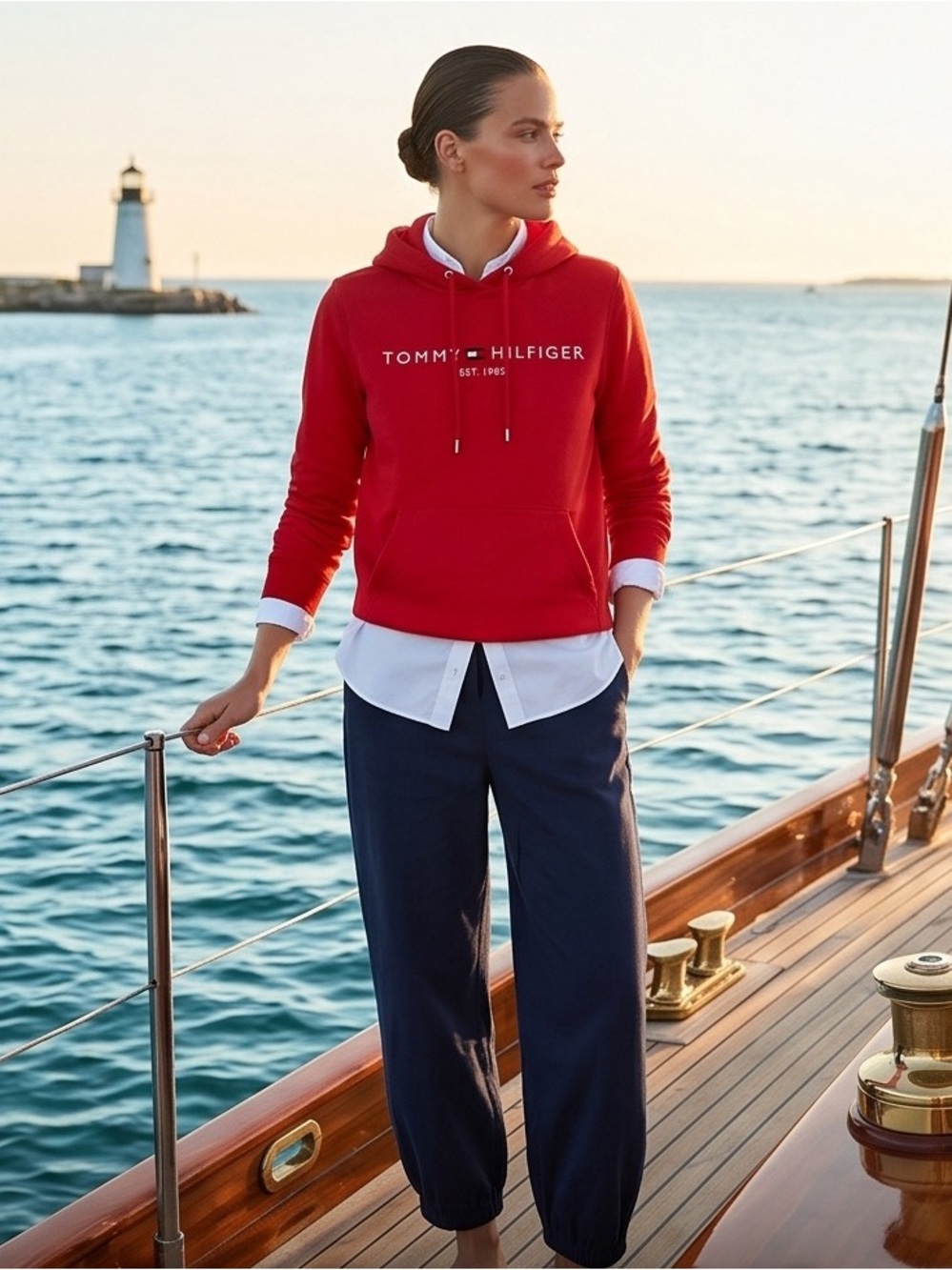 Tommy Hilfiger Red Pullover Hoodie with Embroidered Logo